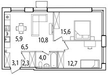 Планировка 3-комнатной квартиры, 60 м2