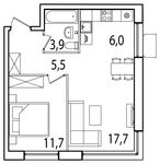 Планировка 2-комнатной квартиры, 44 м2