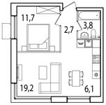 Планировка 1-комнатной квартиры, 43 м2