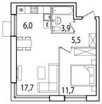 Планировка 1-комнатной квартиры, 44 м2