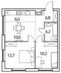 Планировка 3-комнатной квартиры, 50 м2