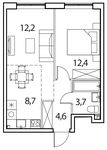 Планировка 2-комнатной квартиры, 41 м2
