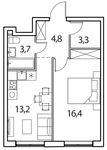 Планировка 1-комнатной квартиры, 41 м2