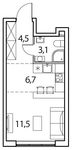 Планировка 1-комнатной квартиры, 25 м2