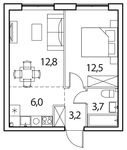 Планировка 2-комнатной квартиры, 38 м2