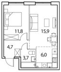 Планировка 1-комнатной квартиры, 42 м2