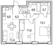 Планировка 3-комнатной квартиры, 60 м2