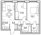 Планировка 2-комнатной квартиры, 59 м2