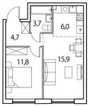 Планировка 2-комнатной квартиры, 42 м2