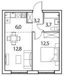 Планировка 2-комнатной квартиры, 38 м2