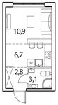 Планировка 1-комнатной квартиры, 23 м2