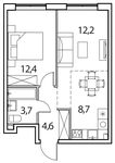 Планировка 2-комнатной квартиры, 41 м2