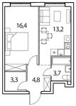 Планировка 1-комнатной квартиры, 41 м2
