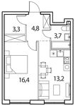Планировка 1-комнатной квартиры, 41 м2