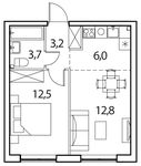 Планировка 2-комнатной квартиры, 38 м2