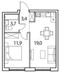 Планировка 1-комнатной квартиры, 38 м2