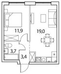 Планировка 1-комнатной квартиры, 38 м2