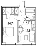 Планировка 1-комнатной квартиры, 37 м2