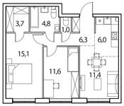 Планировка 3-комнатной квартиры, 59 м2