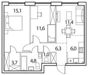 Планировка 3-комнатной квартиры, 59 м2