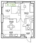 Планировка 3-комнатной квартиры, 50 м2