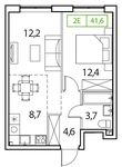 Планировка 2-комнатной квартиры, 41 м2