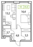 Планировка 1-комнатной квартиры, 41 м2