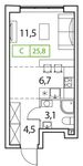Планировка 1-комнатной квартиры, 25 м2