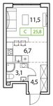 Планировка 1-комнатной квартиры, 25 м2