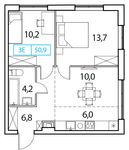 Планировка 3-комнатной квартиры, 50 м2