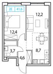 Планировка 2-комнатной квартиры, 41 м2