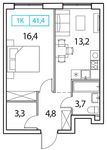 Планировка 1-комнатной квартиры, 41 м2