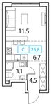 Планировка 1-комнатной квартиры, 25 м2