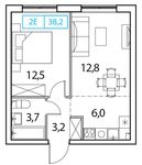 Планировка 2-комнатной квартиры, 38 м2