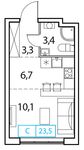 Планировка 1-комнатной квартиры, 23 м2