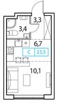 Планировка 1-комнатной квартиры, 23 м2