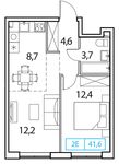 Планировка 2-комнатной квартиры, 41 м2