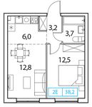 Планировка 1-комнатной квартиры, 38,2 м2