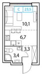Планировка 1-комнатной квартиры, 23 м2