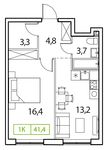 Планировка 1-комнатной квартиры, 41 м2