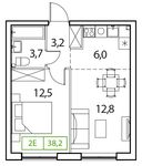 Планировка 1-комнатной квартиры, 38 м2