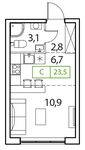 Планировка 1-комнатной квартиры, 23 м2