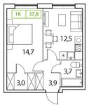 Планировка 1-комнатной квартиры, 37,8 м2