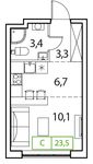 Планировка 1-комнатной квартиры, 23 м2