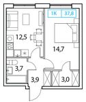 Планировка 1-комнатной квартиры, 37 м2