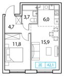 Планировка 1-комнатной квартиры, 42 м2