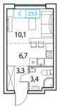Планировка 1-комнатной квартиры, 23 м2