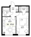 Планировка  1-комнатной квартиры, 37,7 м2