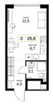 Планировка квартиры студии, 25,8 м2