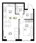 Планировка  1-комнатной квартиры, 41,9 м2